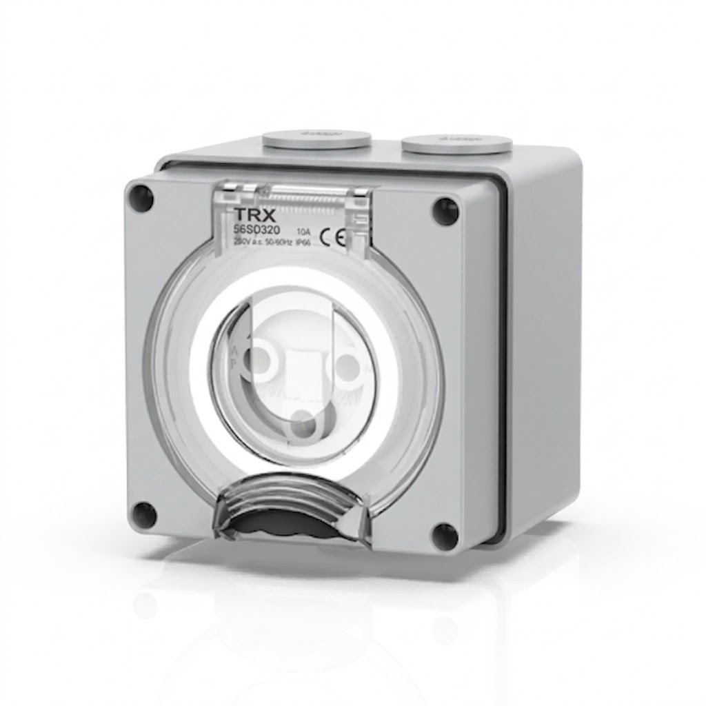 SO56 Weatherproof Socket Outlet 250V-20A 3 Round PIN IP66 — dimensional drawing
