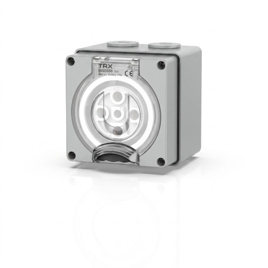 SO56 Weatherproof Socket Outlet 500V-50A 5 Round PIN IP66 — dimensional drawing