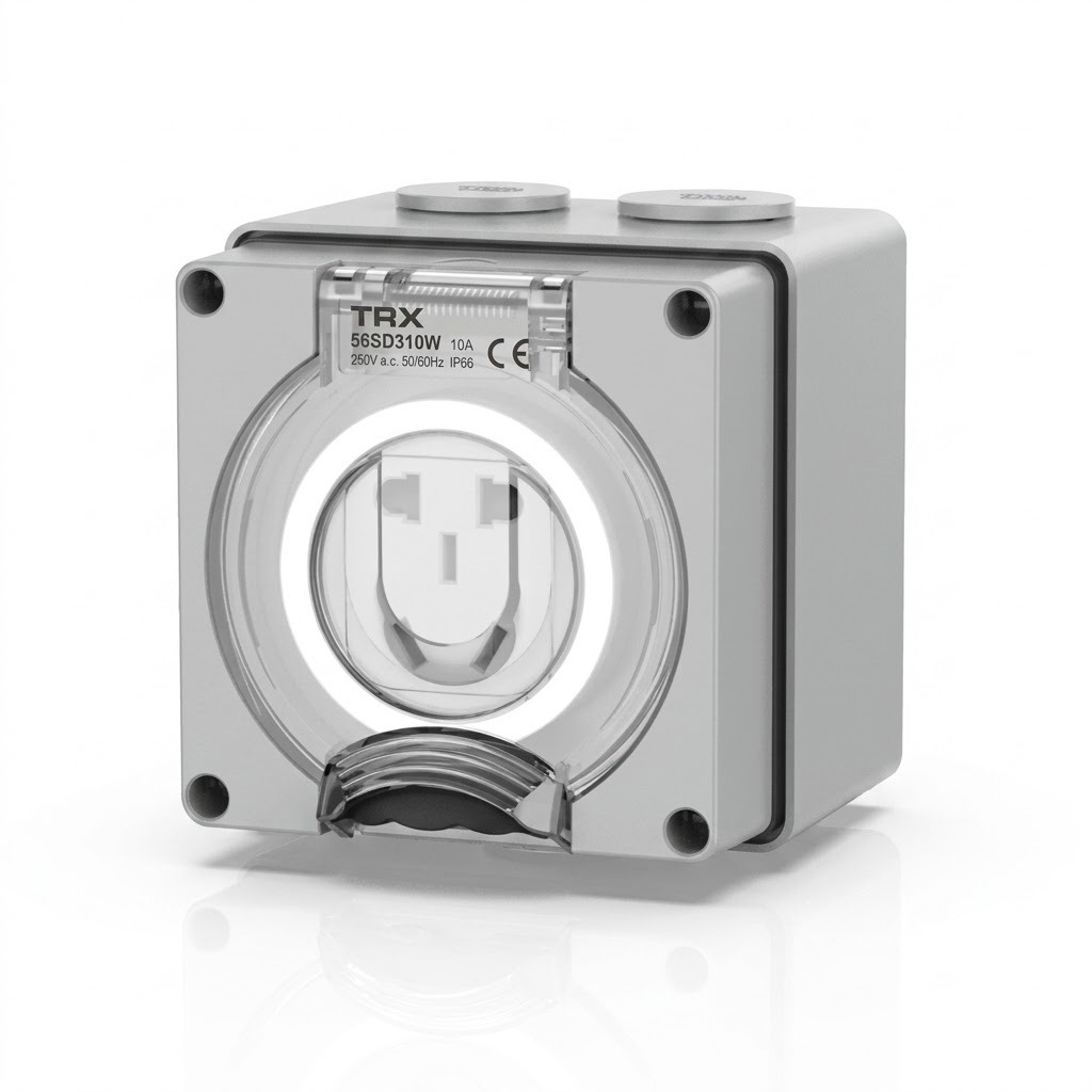 SO56 Weatherproof Socket Outlet 250V-10A 3 Flat PIN IP66 — dimensional drawing