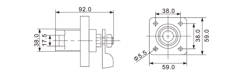 CAMLOCK INDUSTRIAL SINGLE POLE POWER RECEPTACLE 400A 600V — dimensional drawing