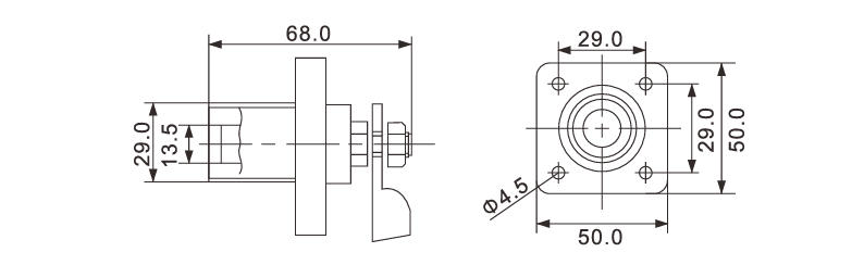CAMLOCK INDUSTRIAL SINGLE POLE POWER RECEPTACLE 200A 380V — dimensional drawing