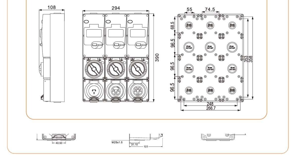 SOCKET POWER COMBINATION SWITCHED INDUSTRIAL CIRCUIT PROTECTION IP66 — dimensional drawing