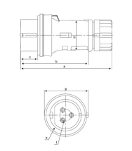 Dimension drawing showing a, b, c and d