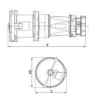 SOCKET POWER  INDUSTRIAL 3P/4P/5P 125A CEE — dimensional drawing