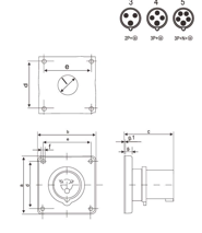 PLUG POWER INDUSTRIAL  PANEL MOUNT 3P/4P/5P 63A CE Certified — dimensional drawing