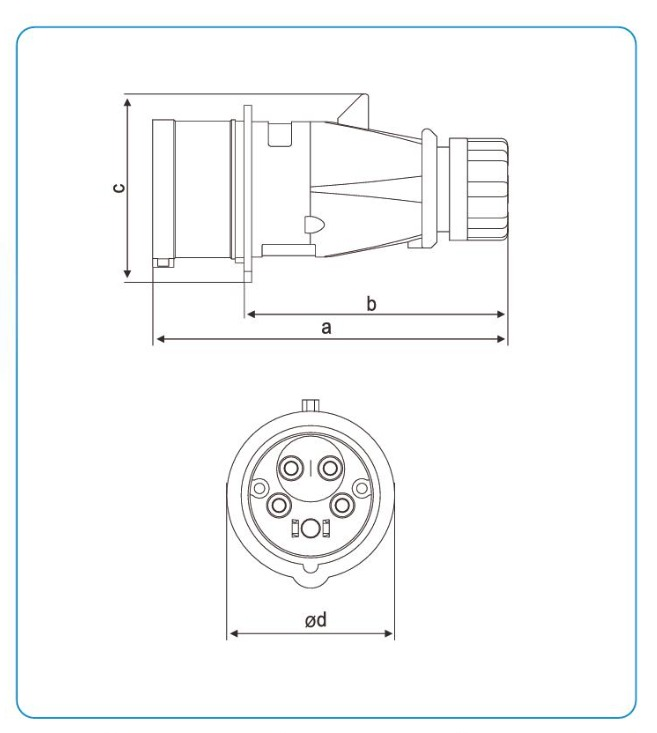 Dimension drawing showing a, b, c and d