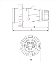 Dimension drawing showing a, b, c and d
