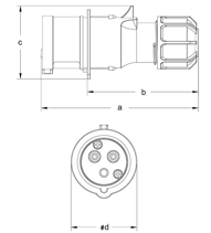 Dimension drawing showing a, b, c and d