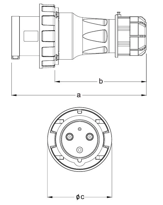 Dimension drawing showing a, b, c and d