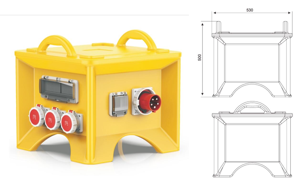 PORTABLE INDUSTRIAL POWER DISTRIBUTION SOCKET BOX IP67 — dimensional drawing