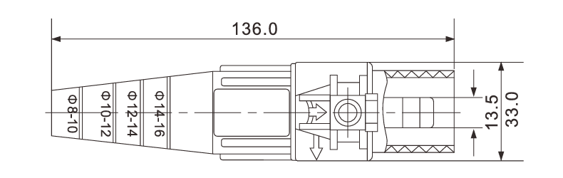 CAMLOCK INDUSTRIAL SINGLE POLE POWER PLUG 200A 380V — dimensional drawing
