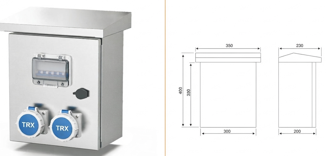 SOCKET POWER METAL MAINTENANCE BOX WALL MOUNTED OUTDOOR IP44/IP66 — dimensional drawing
